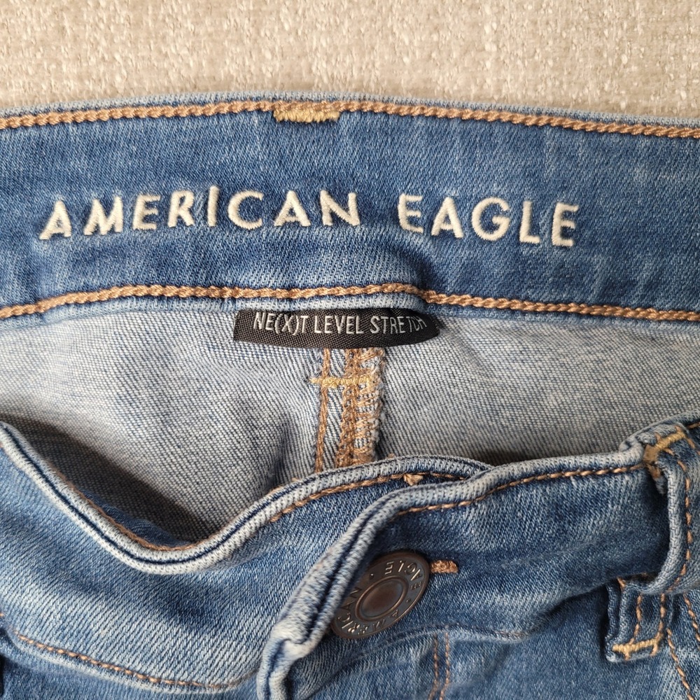 American Eagle Hi-Rise Jegging Next Level Stretch Medium Wash Blue Jeans 12 Long - Picture 3 of 10